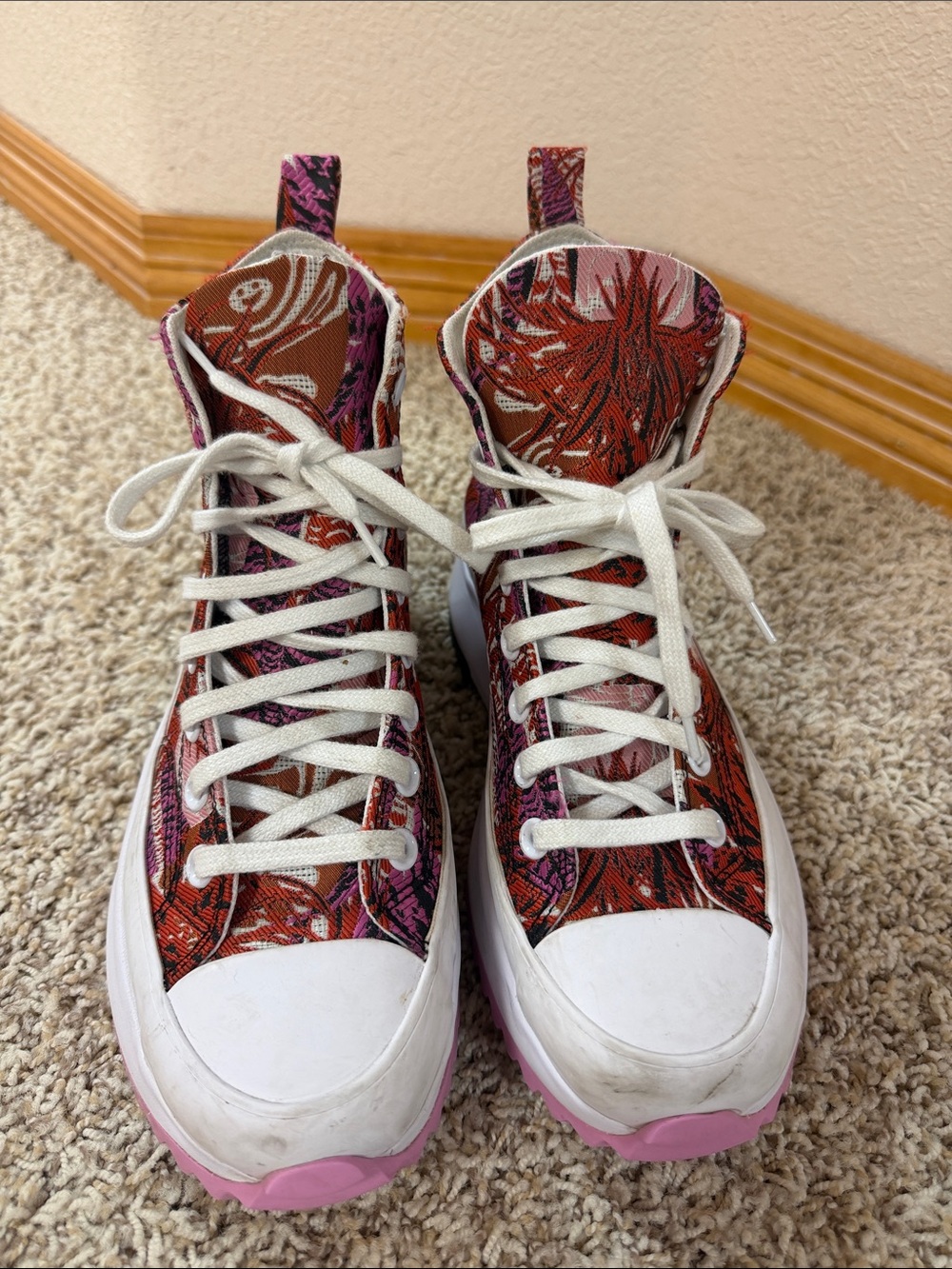 Converse Women's High-Top Floral Sneakers in Red, Pink and White